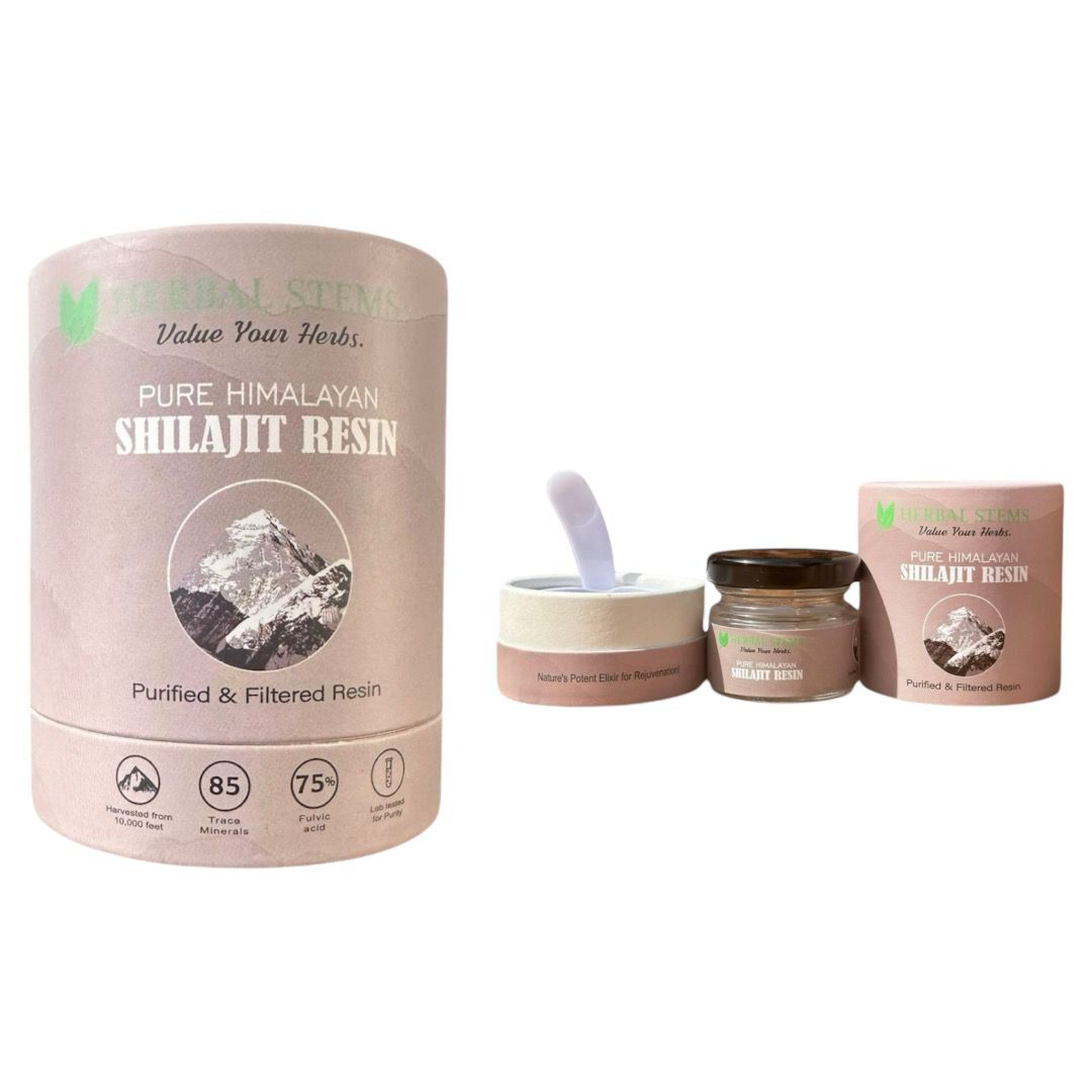 Pure Himalayan Shilajit Resin | Gold Grade & Mineral Rich | Herbal Stems 20g